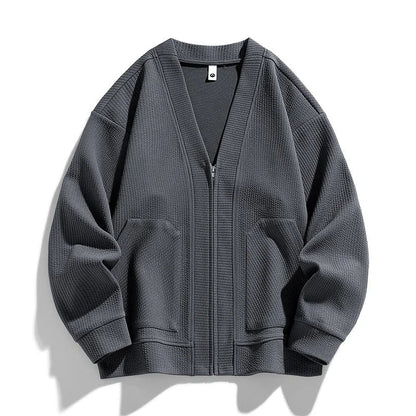 Theodore Relaxed Fit Zip-Up Cardigan | Textured Pockets Zip-Up Cardigan