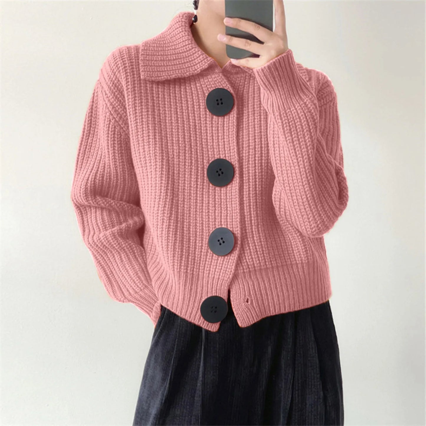 Amelia Cropped Cardigan Sweater | Ribbed Button Front Chunky Knit Sweater