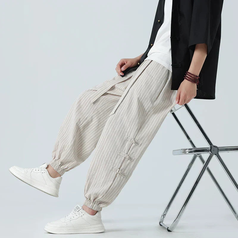 Arthur Relaxed Fit Harem Pants | Striped Drawstring Waist Pants