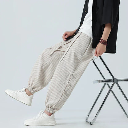 Arthur Relaxed Fit Harem Pants | Striped Drawstring Waist Pants