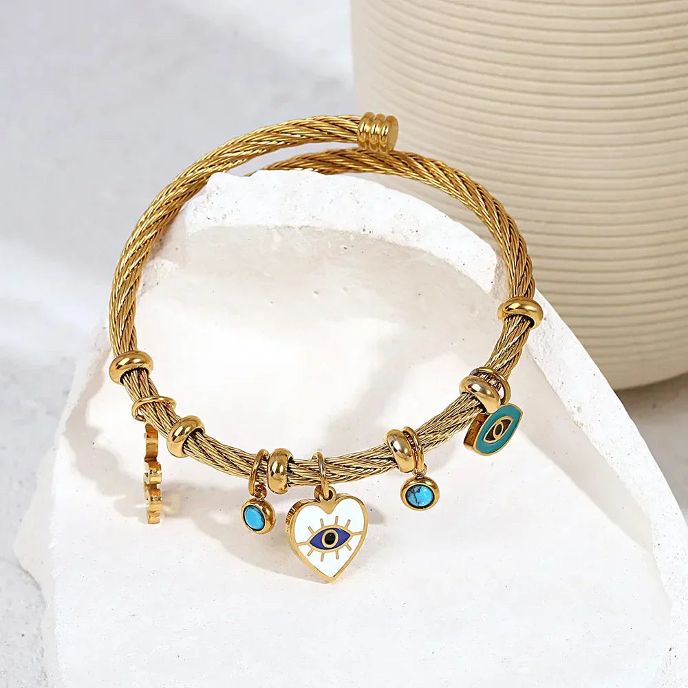Isla Charm Cuff Bracelet | Twisted Band Charm Embellished Bracelet