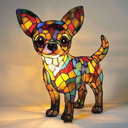Art Nouveau Stained Resin Cat and Dog Table Lamp