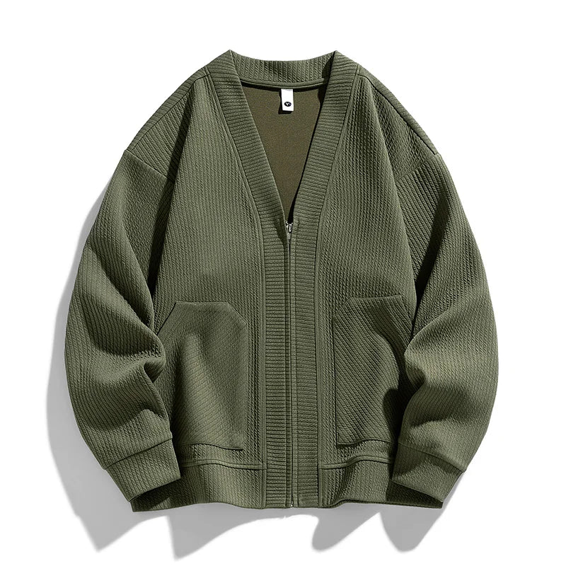 Theodore Relaxed Fit Zip-Up Cardigan | Textured Pockets Zip-Up Cardigan