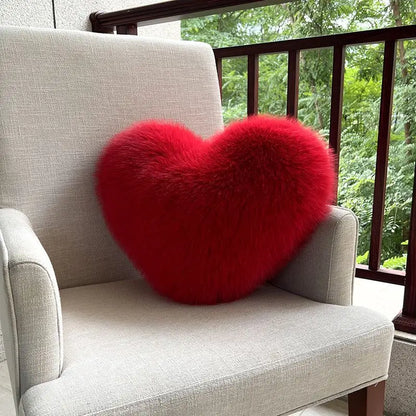 Contemporary Faux Fur Heart Throw Pillow