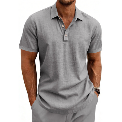 Åndbar kortærmet poloshirt i hør