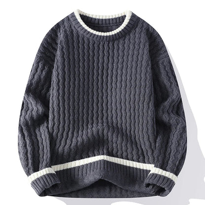 Oliver Relaxed Fit Pullover Sweater | Textured Striped Trim Sweater