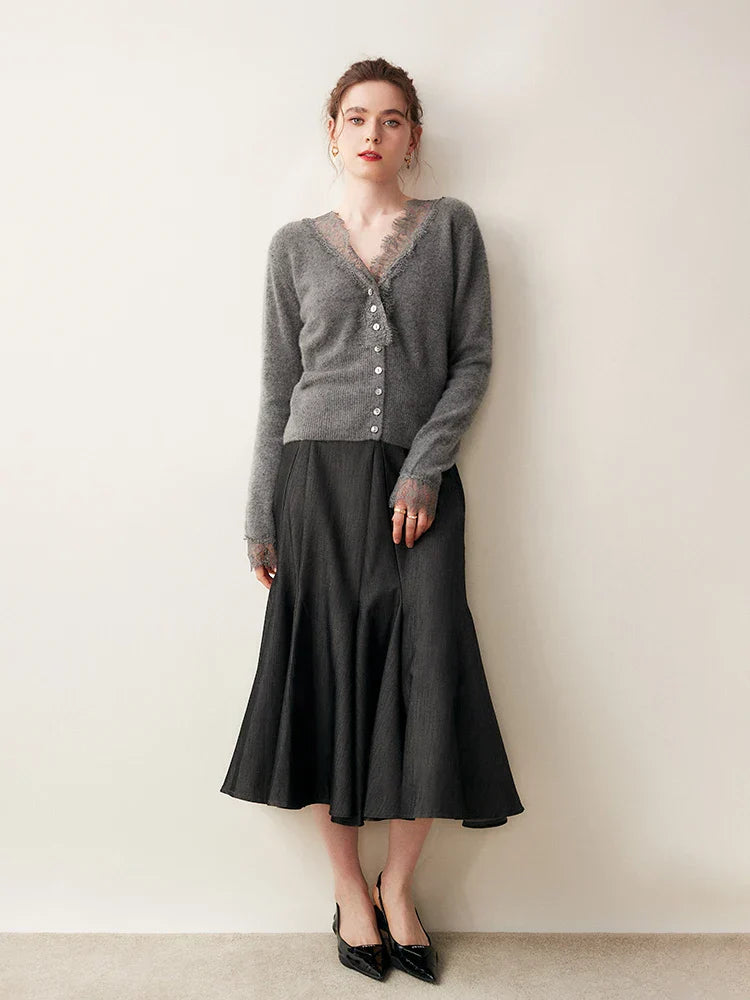 Rosie Fitted Cardigan | Lace Trim Button Front Cardigan