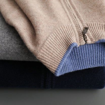 Oliver Mock Neck Knit Jacket | Zip-Up Ribbed Trim Jacket