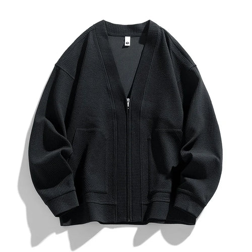 Theodore Relaxed Fit Zip-Up Cardigan | Textured Pockets Zip-Up Cardigan