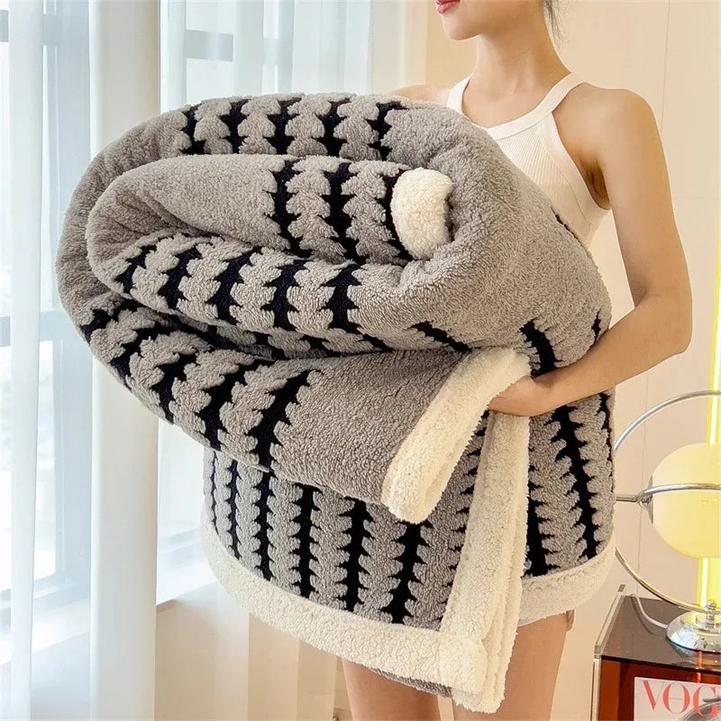 Flannel Blanket With Plush Sherpa Fleece