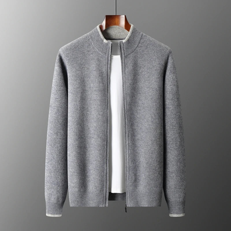 Oliver Mock Neck Knit Jacket | Zip-Up Ribbed Trim Jacket