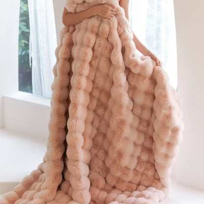 Contemporary Faux Fur Throw Blanket With Plush Texture