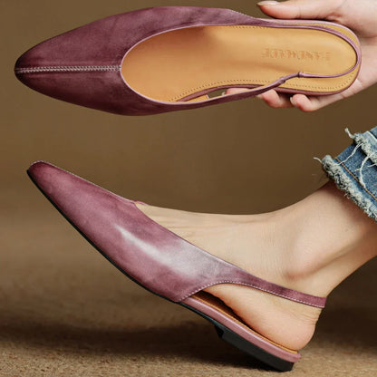 Viola Pointed Toe Slingback Flats | Solid V-Cut Vamp Flats