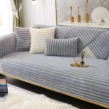 Contemporary Ribbed Sofa Cover With Non-Slip Backing