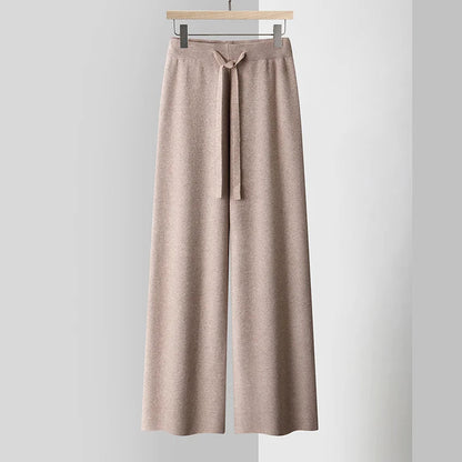 Amelia Wide-Leg Knit Trousers | Drawstring Waist Knit Trousers