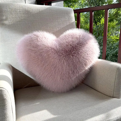 Contemporary Faux Fur Heart Throw Pillow
