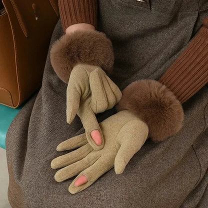 Amelia Fitted Fur Cuff Gloves | Metallic Accent Gloves