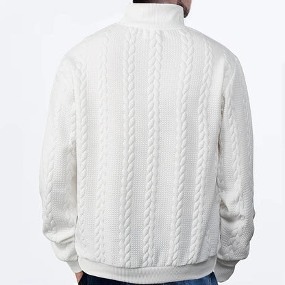 Arthur Cable Knit High-Neck Half-Zip Sweater | Textured Hip-Length Sweater