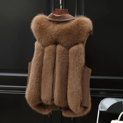 Isla Regular Fit Gilet | Collared Fur Trim Tie-Side Gilet