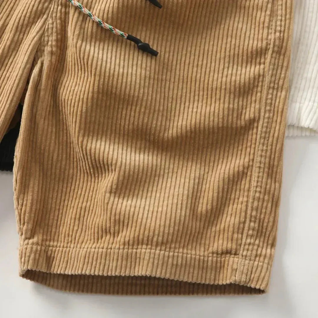 Relaxed Corduroy Knee-Length Shorts with Adjustable Waist Detail
