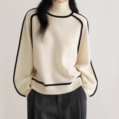 Isla Relaxed Fit Turtleneck Sweater | Contrast Trim Ribbed Sweater