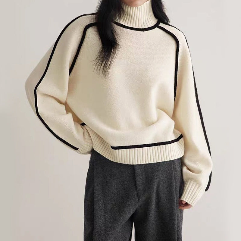 Isla Relaxed Fit Turtleneck Sweater | Contrast Trim Ribbed Sweater