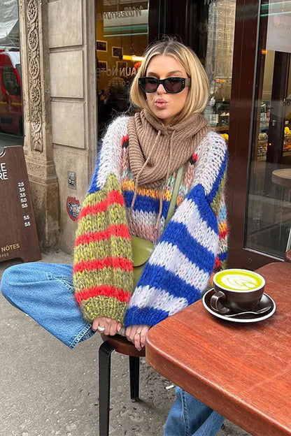 ZOÉLUXE – Multicolor Mohair Sweater for Women, Cozy Fitted Style VIP