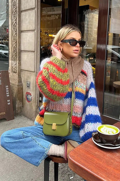 ZOÉLUXE – Multicolor Mohair Sweater for Women, Cozy Fitted Style VIP