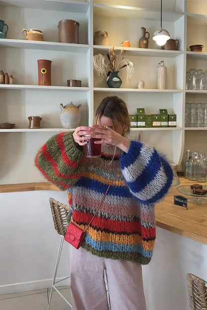 ZOÉLUXE – Multicolor Mohair Sweater for Women, Cozy Fitted Style VIP
