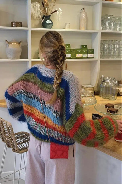 ZOÉLUXE – Multicolor Mohair Sweater for Women, Cozy Fitted Style VIP