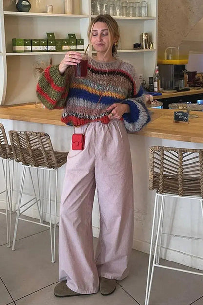 ZOÉLUXE – Multicolor Mohair Sweater for Women, Cozy Fitted Style VIP