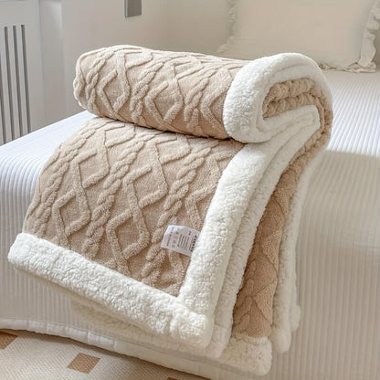 Contemporary Sherpa Throw Blanket with Diamond Texture