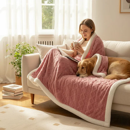 Contemporary Sherpa Throw Blanket with Diamond Texture