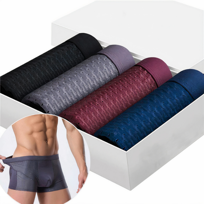 Joshua Fitted Thigh-Length Bamboo Boxer Briefs | Geometric Mesh Boxer Briefs
