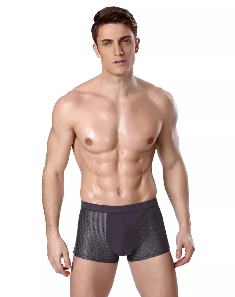 Joshua Fitted Thigh-Length Bamboo Boxer Briefs | Geometric Mesh Boxer Briefs