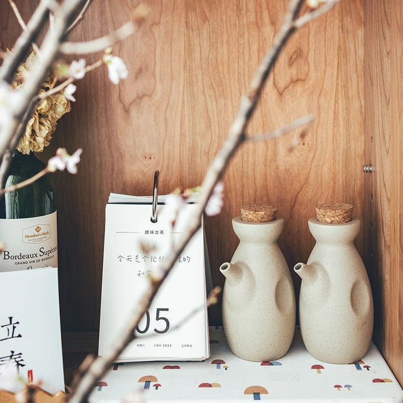 Speckled Ceramic Jar Set With Cork Stoppers