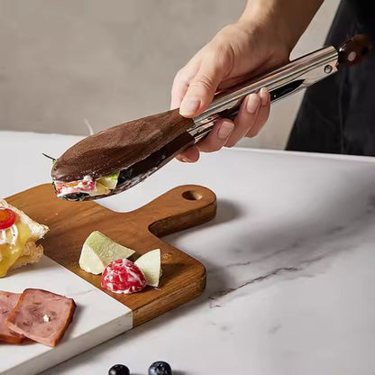 Modern Wood Handle Cooking Tongs With Stainless Steel Body