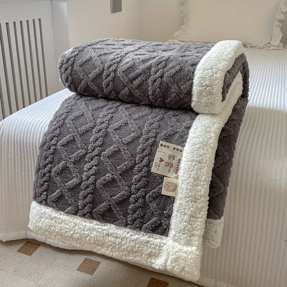 Contemporary Sherpa Throw Blanket with Diamond Texture