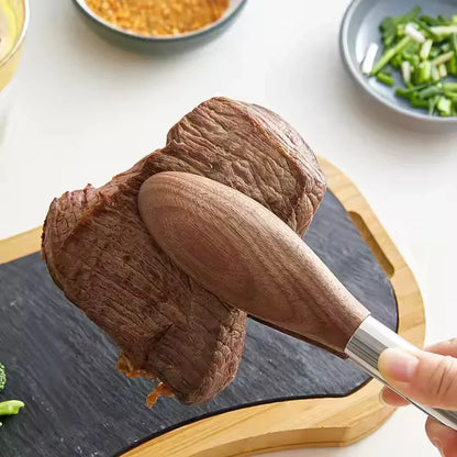 Modern Wood Handle Cooking Tongs With Stainless Steel Body