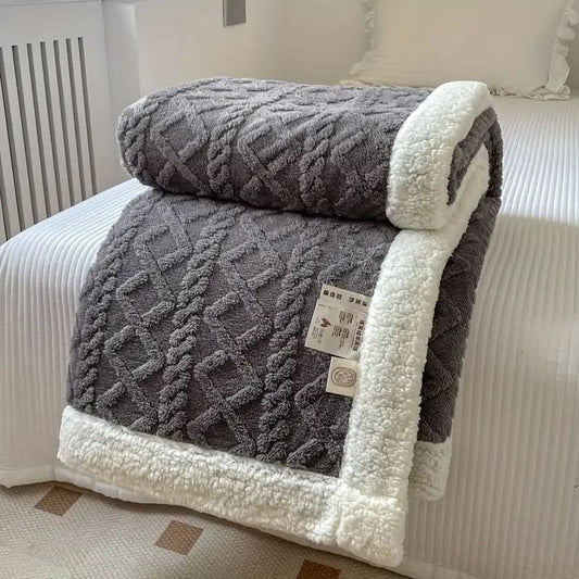 Cozy Faux Fur Throw Blanket With Cable Knit Design
