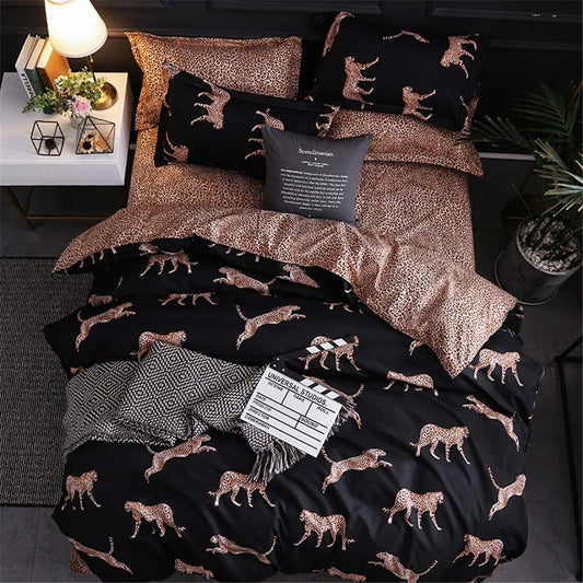 Contemporary Cotton Leopard Print Duvet Cover Set
