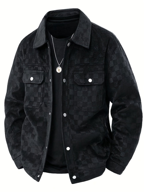 Leo Relaxed Fit Trucker Jacket | Checkered Button Front Trucker Jacket