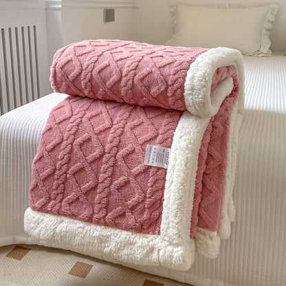 Contemporary Sherpa Throw Blanket with Diamond Texture