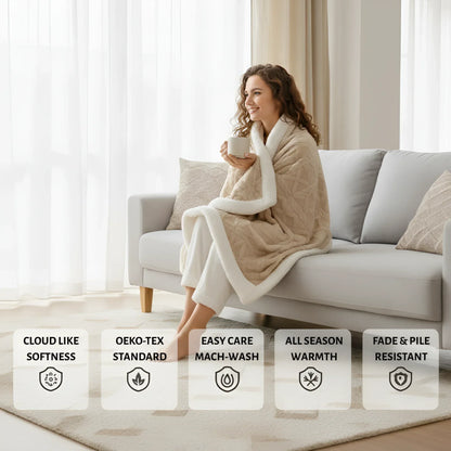 Contemporary Sherpa Throw Blanket with Diamond Texture