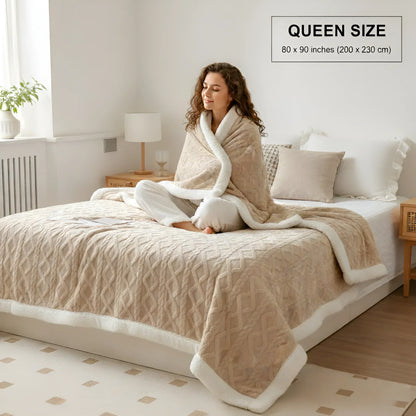 Contemporary Sherpa Throw Blanket with Diamond Texture