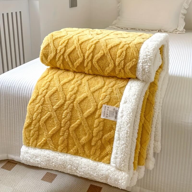 Contemporary Sherpa Throw Blanket with Diamond Texture